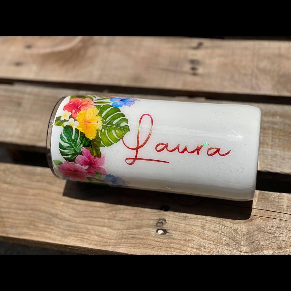 20oz Stainless Steel Tropical Leaves  Custom Glitter  Tumbler - Picture 5 of 11